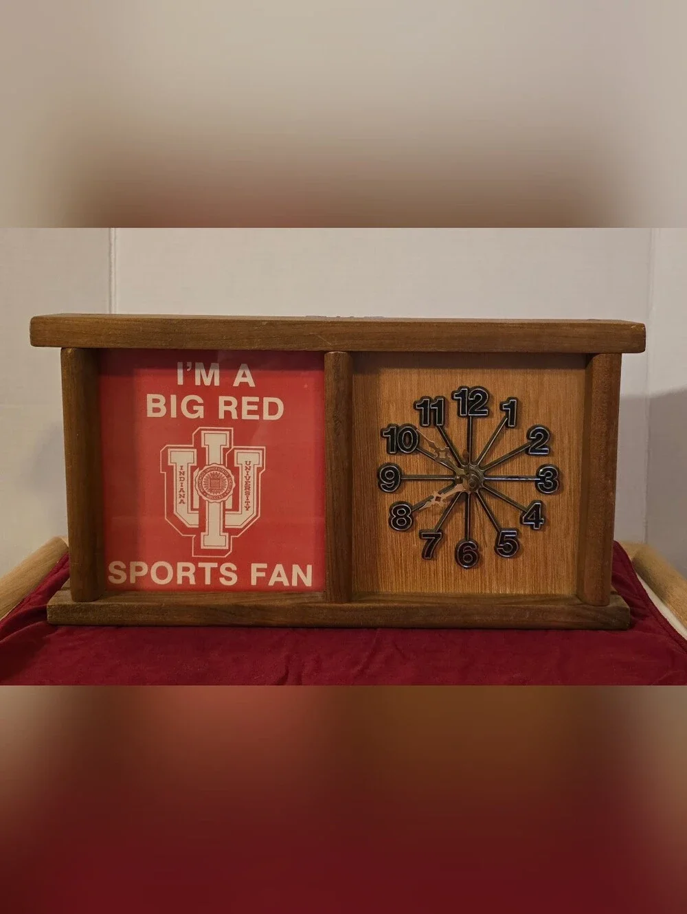 Vintage 1988 Indiana University Hoosiers Wood Mantel / Wall Clock IU Basketball
